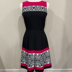 Tahari black pink white pleated dress size 4